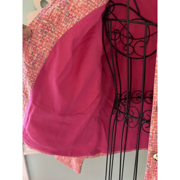 STS Sail To Sable L Button Jacket Blazer Neon Tweed Pink Gold Career Barbie - Picture 5 of 11